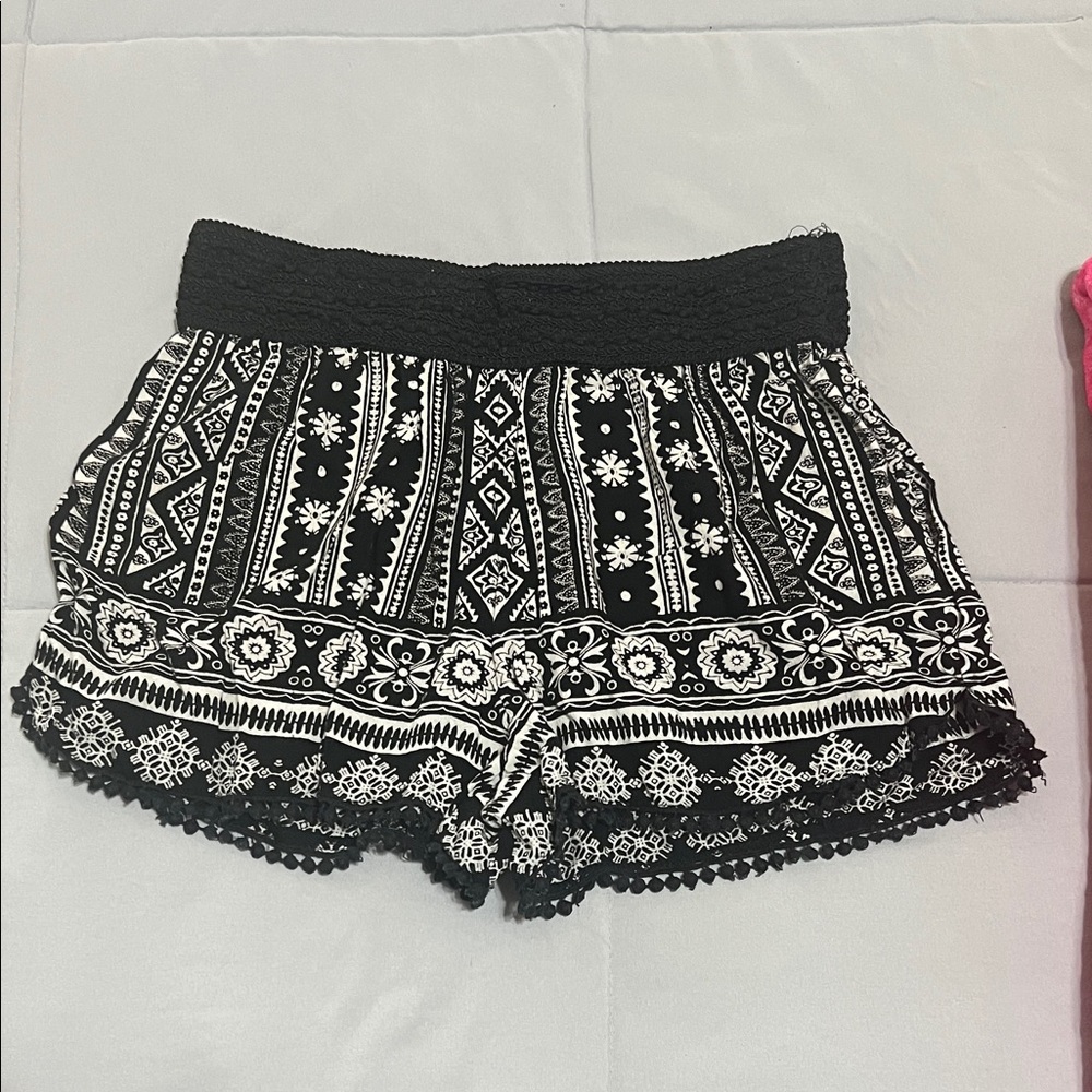 Angie Black and White Boho High Waist Shorts